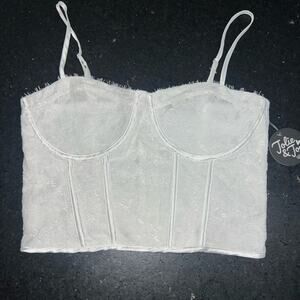 NEW JOLIE & JOY WHITE LACE CAMISOLE SPAGHETTI STRAP CROP TOP SZ L